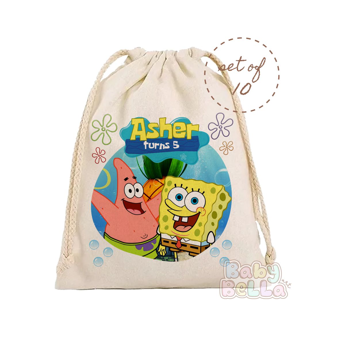 SpongeBob Theme Party Favor Bag - Personalized Ocean Birthday Goodie Bag, Kids Party Supplies, Custom Favor Bag