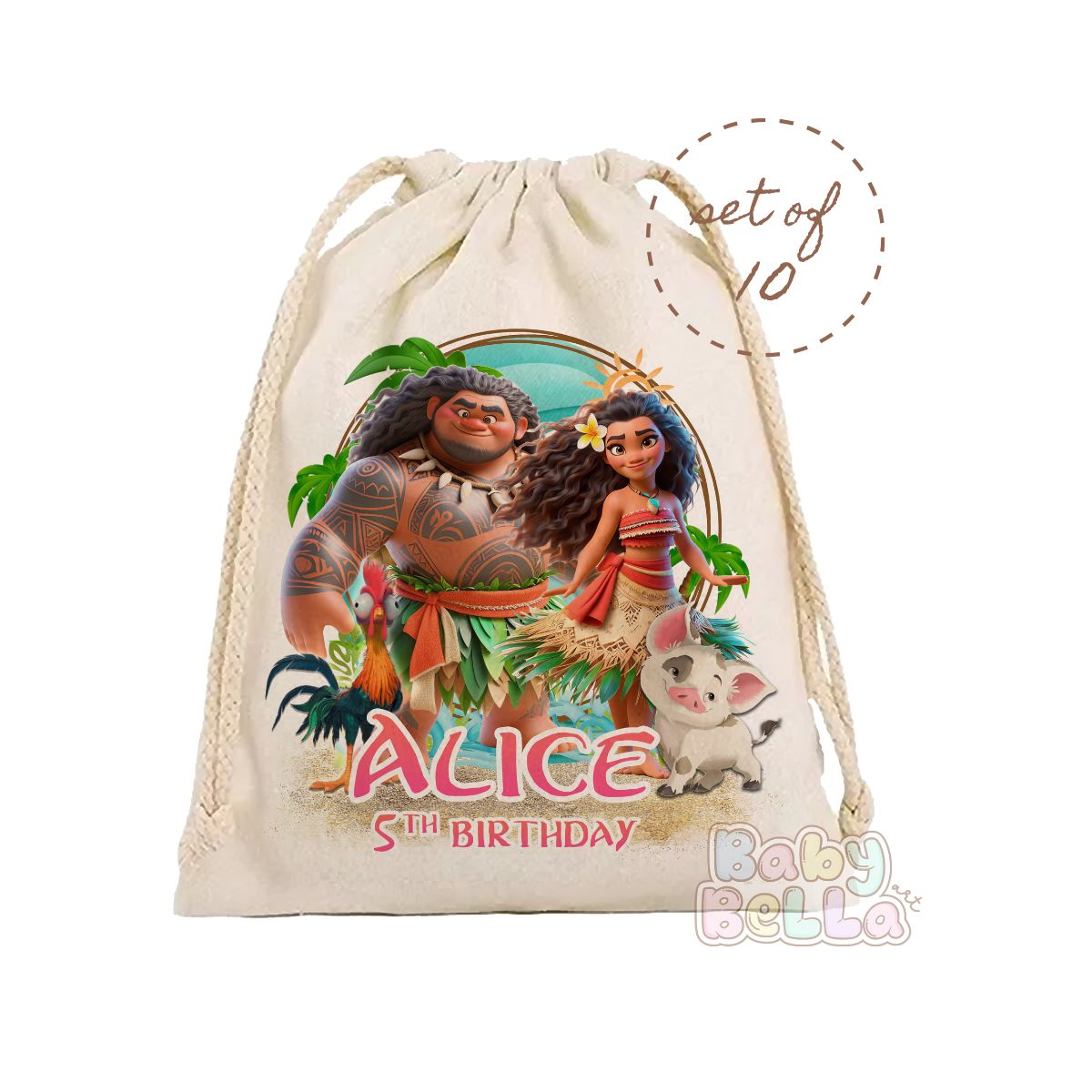 Moana Inspired Favor Bag - Personalized Ocean Theme Goodie Bag, Kids Birthday Supplies, Custom Favor Bag