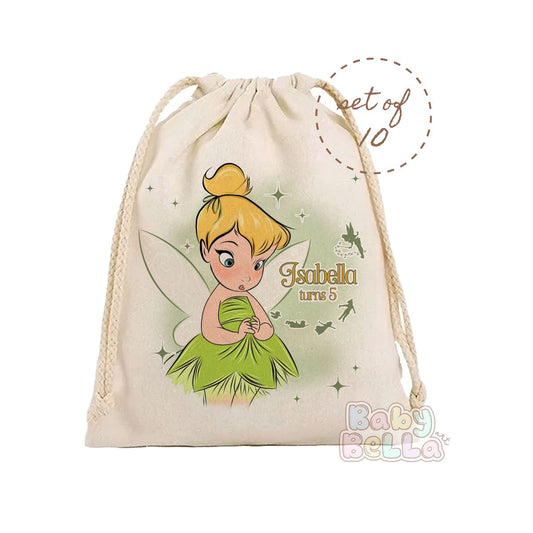 Tinkerbell Party Favor Bag - Personalized Fairy Theme Birthday Goodie Bag, Kids Party Supplies, Custom Favor Bag