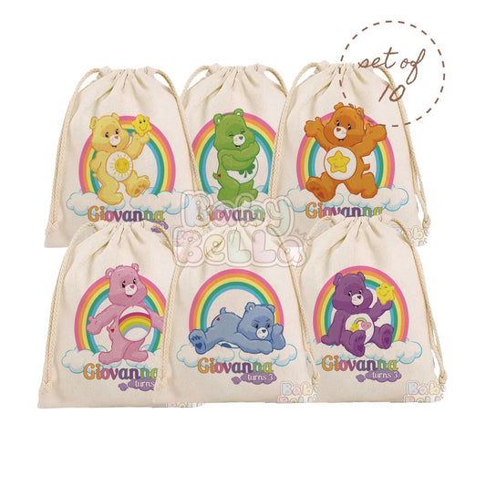Care Bears-Inspired Party Favor Bag - Personalized Rainbow Theme Birthday Goodie Bag, Kids Party Supplies, Custom Favor Bag