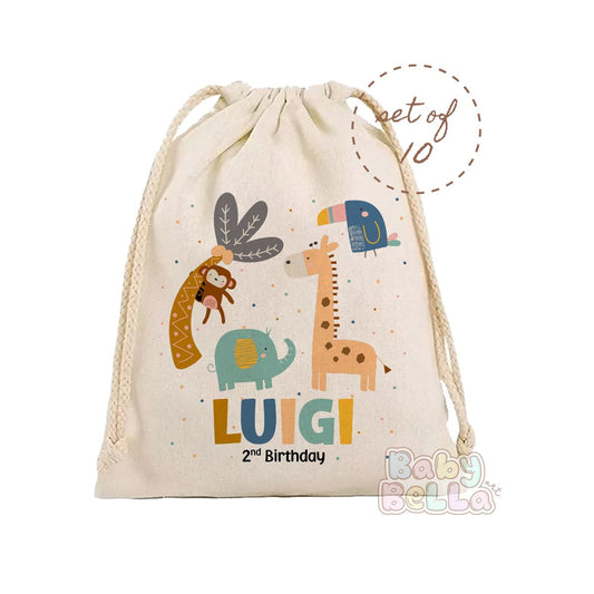 Safari Party Favor Bag - Personalized Jungle Theme Goodie Bag, Kids Birthday Supplies, Custom Party Favor