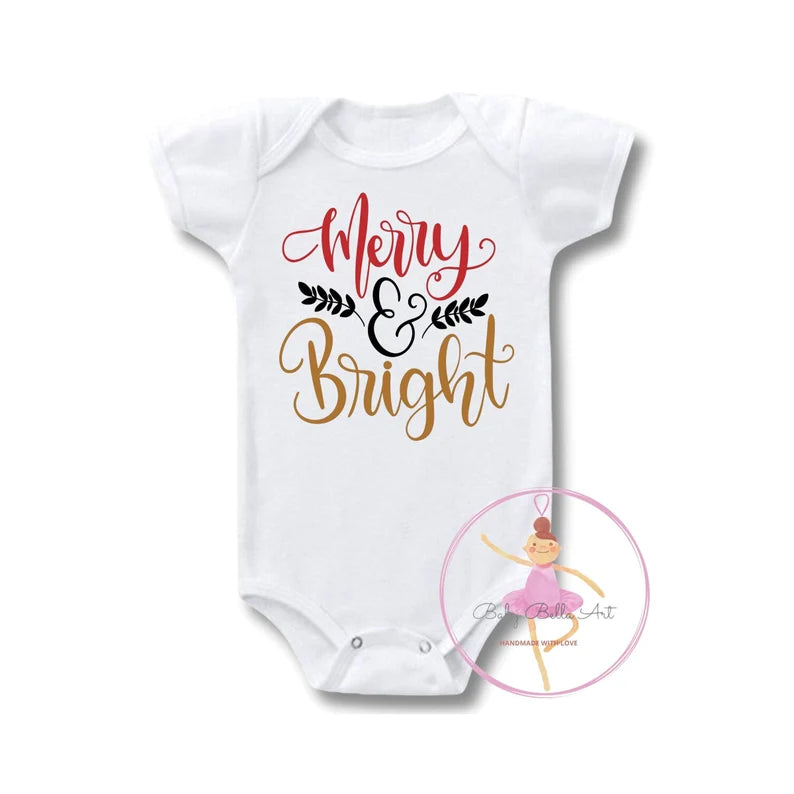 Christmas Onesie - Merry and Bright Onesie - Merry Christmas 2022 - Merry Christmas Baby - Baby First Christmas Onesie